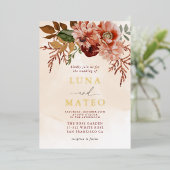 Invitation En Aluminium Boho Terracotta et Burgundy Fall Floral Mariage (Debout devant)