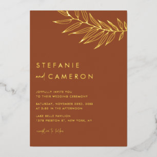 Invitation En Aluminium Boho Terracotta Minimaliste Mariage feuille de feu
