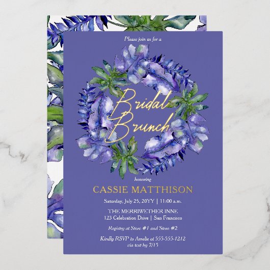 Invitation En Aluminium Boho Tropical Feuilles Peri | Brunch nuptial vert (Recto/Verso)
