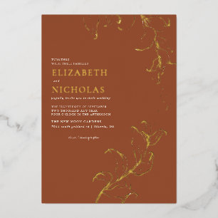 Invitation En Aluminium Boho Vintage Feuilles Rustique Automne Terracotta 