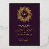 Invitation En Aluminium Boho violet Celestial Sun Monogramme Date de sauve (Recto)
