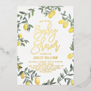 Invitation En Aluminium Boho Watercolor Lemon Wreath Baby shower