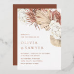 Invitation En Aluminium Boho White Orchids and séché Palm QR Code Mariage<br><div class="desc">Cette élégante invitation de mariage allie la beauté de l'impression de feuilles à la commodité d'un code QR. Doté de fleurs d'aquarelle douce comme l'herbe à la pampa, les feuilles de palmiers et les orchidées blanches, le design est disponible avec du texte en or rose, or ou feuille d'argent. Ajoutez...</div>