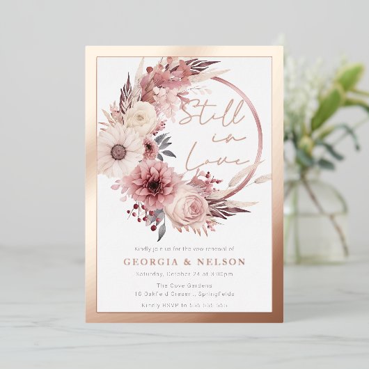 Invitation En Aluminium Boho Wreath Toujours Dans L'Amour Vow Renouvelleme (Debout devant)