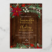 Invitation En Aluminium Bois Noël fleurs couronnes neige photo mariage (Recto)