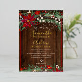 Invitation En Aluminium Bois Noël fleurs couronnes neige photo mariage (Debout devant)