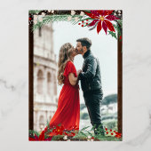 Invitation En Aluminium Bois Noël fleurs couronnes neige photo mariage (Verso)