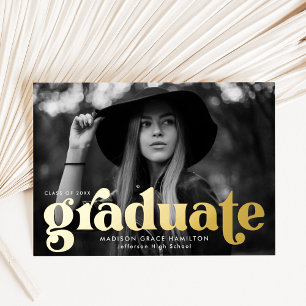 Invitation En Aluminium Bold Gold Typography Photo Graduation Announcement