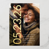 Invitation En Aluminium Bold Modern Gold DATE Photo Enregistrer la date (Recto)