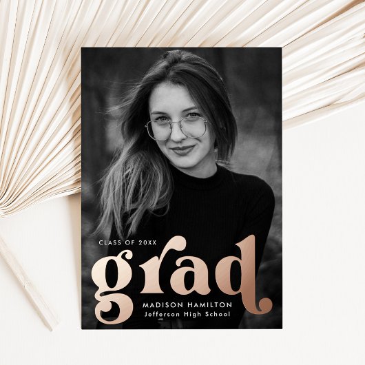 Invitation En Aluminium Bold Rose Gold Typography Graduation Announcement