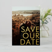 Invitation En Aluminium BOLD Ultra Modern Gold Photo Économisez Notre Date (Debout devant)