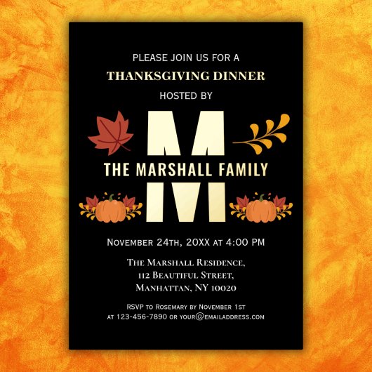 Invitation En Aluminium Bon thanksgiving Monogramme Citrouille Amical