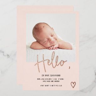 Invitation En Aluminium Bonjour script de coeur photo blush mignon bébé na