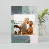 Invitation En Aluminium Bord de mer Ocean Glass | Photo Enregistrer La Dat (Debout devant)