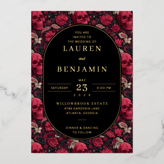 Invitation En Aluminium Bordeaux Gothic Paisley Wedding (Recto)