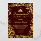 Invitation En Aluminium Bordeaux rouge or Tiara chic Quinceanera (Recto)