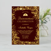 Invitation En Aluminium Bordeaux rouge or Tiara chic Quinceanera (Debout devant)