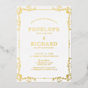 Invitation En Aluminium Bordure de mariage dorée en spirale vintage ornée