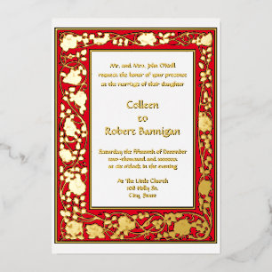 Invitation En Aluminium Bordure de vigne de rose Art Nouveau vintage 1906