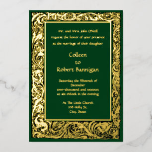 Invitation En Aluminium Bordure d'oiseaux Art Nouveau et feuillage floral