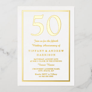 Invitation En Aluminium Bordure dorée 50e anniversaire de mariage Or 