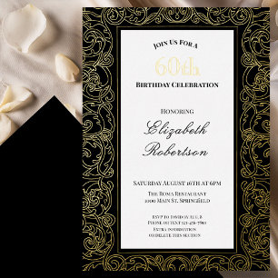 Invitation En Aluminium Bordure Dorée Élégante Femme 60 ans Anniversaire O