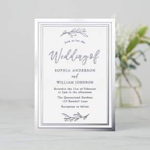 Invitation En Aluminium Bordure élégante de la feuille d'argent Mariage mo