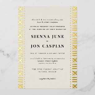 Invitation En Aluminium Bordure en mudcloth écru boho