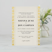Invitation En Aluminium Bordure en mudcloth écru boho (Debout devant)