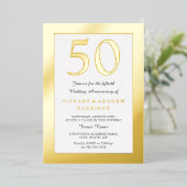 Invitation En Aluminium Bordure en relief doré 50e anniversaire de mariage (Debout devant)