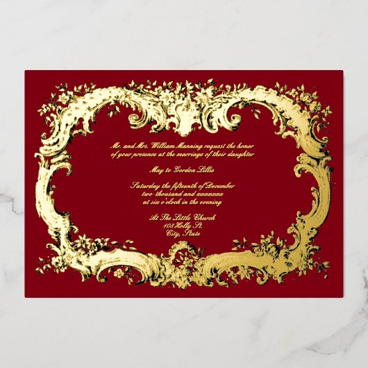 Invitation En Aluminium Bordure Florale Baroque Rococo (Recto)