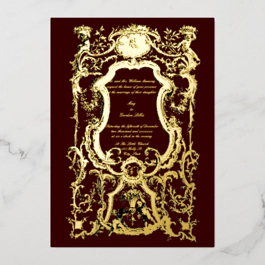 Invitation En Aluminium Bordure florale du Rococo baroque des années 1700 (Recto)
