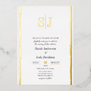 Invitation En Aluminium Bordure lunaire simple Mariage de monogramme blanc