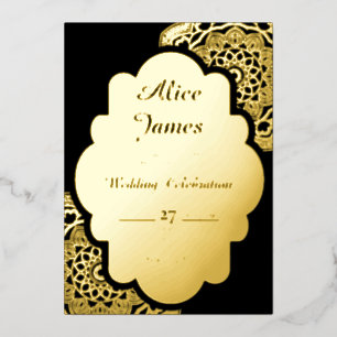 Invitation En Aluminium Bordure Mandala Élégant Mariage Feuille d'Or Noir