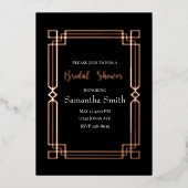 Invitation En Aluminium Bordure or Rose moderne sur Fête des mariées noire (Recto)