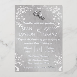 Invitation En Aluminium Bordure ornementale Vintage Silver-White
