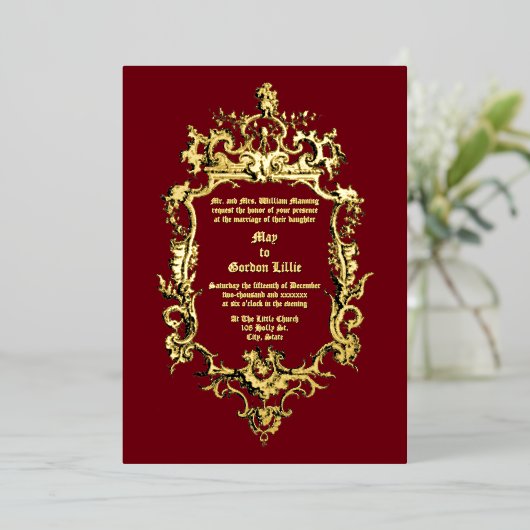 Invitation En Aluminium Bordure Rocaille de Dragon de Style Baroque Rococo (Debout devant)