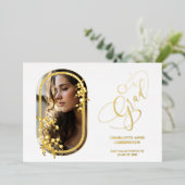 Invitation En Aluminium Botanical Cherry Blossom Flowers Oval Frame Photo  (Debout devant)