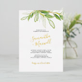 Invitation En Aluminium Botanique Feuille Watercolo Mariage Foil Invitatio (Debout devant)