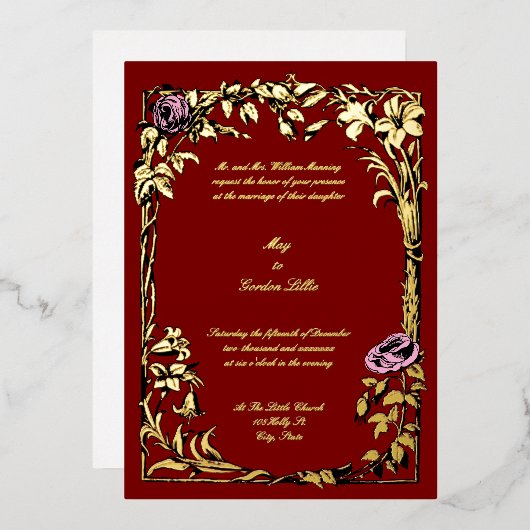Invitation En Aluminium Botanique Floral Rose Vine Mariage frontalier (Recto/Verso)