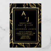 Invitation En Aluminium Botanique Foliage Or Noir Mariage Pressé (Recto)