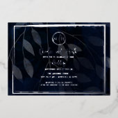 Invitation En Aluminium Botanique foncé Elégant Marine Bleu & Mariage Arge (Recto)
