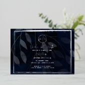 Invitation En Aluminium Botanique foncé Elégant Marine Bleu & Mariage Arge (Debout devant)