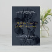 Invitation En Aluminium Botanique Moody foncé superposition Mariage bleu o (Debout devant)