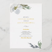 Invitation En Aluminium Botanique Vert & Blanc Douche Aquarelle Florales (Recto)