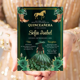 Invitation En Aluminium Bottes Florales Émeraude Vert Or Quinceanera Cheva