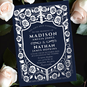 Invitation En Aluminium Bouclier d'épée bleue Monogramme médiéval Mariage