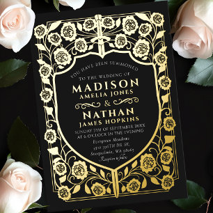 Invitation En Aluminium Bouclier Épée Noire Médiéval Monogramme Mariage