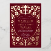 Invitation En Aluminium Bouclier Épée Rouge Monogramme Médiéval Mariage (Recto)