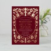 Invitation En Aluminium Bouclier Épée Rouge Monogramme Médiéval Mariage (Debout devant)
